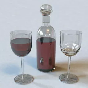 Western Wine Bottle And Glass 3d model