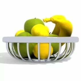 Metal Basket With Green Fruits 3d model