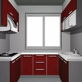 U Shape Kitchen Design Plan 3d model