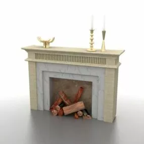 Wood Burning In Stone Fireplace 3d model