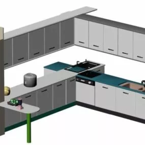Simple L Kitchen Design Idea 3d model
