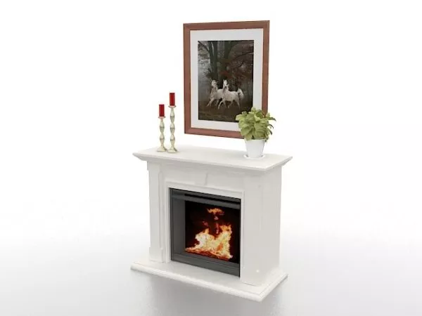 White Stone Fireplace With Picture 3d model White Stone Fireplace With Picture 3d model