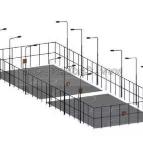 Basketball Court With Lighting 3d model