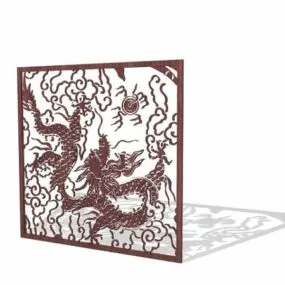 Chinese Old Wood Carved Screen Panel 3d model