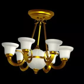 Old Brass Chandelier White Shades 3d model