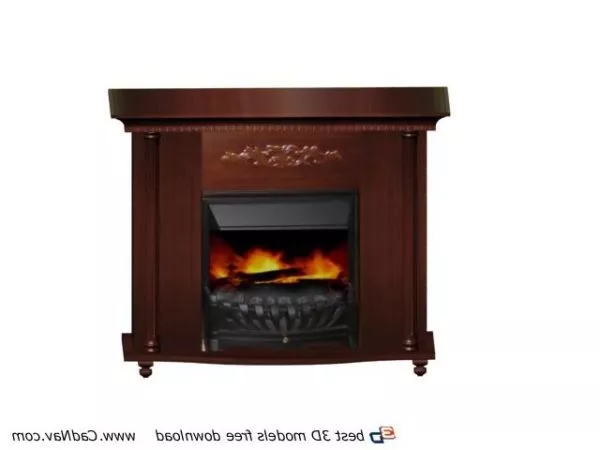 Marble Fireplace With Fire And Bench 3d model