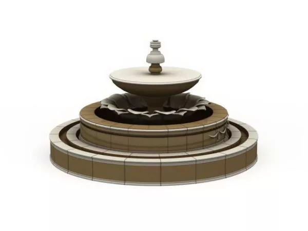 Fountain With Potted Plant 3d model