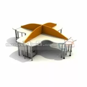 4 Seats Office Workstation Furniture 3d model