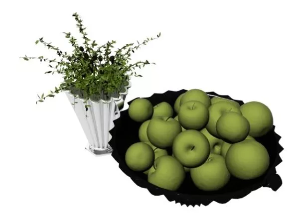Fruit And Onion Garlic On Cutting Board 3d model