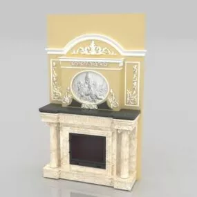 Accent Wall Decoration With Fireplace 3d model