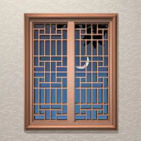 Chinese Vintage Lattice Window 3d model