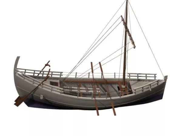 Boat With Green Sail 3d model