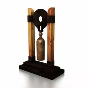 Ancient Wooden Bell Garden Decor 3d model