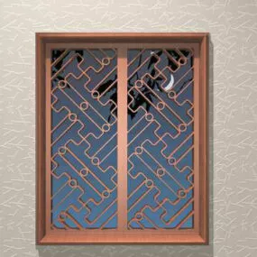 Vintage Wooden Lattice Window 3d model