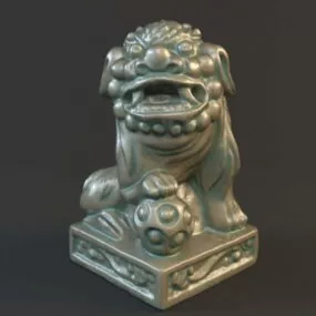 Antique Chinese Bronze Lion Statue 3d model