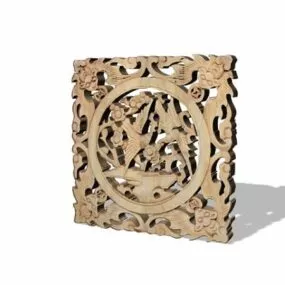 Antique Chinese Carved Window Panel 3d model