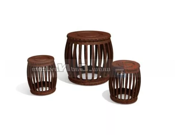 Drum Table And Stools Furniture 3d model Drum Table And Stools Furniture 3d model