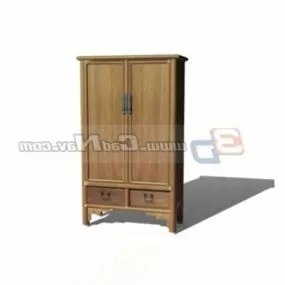 Wood Two Door Wardrobe 3d model