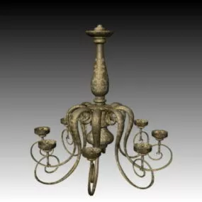 Vintage Old Brass Chandelier 3d model