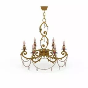 Antique Ceiling Brass Flower Chandelier 3d model