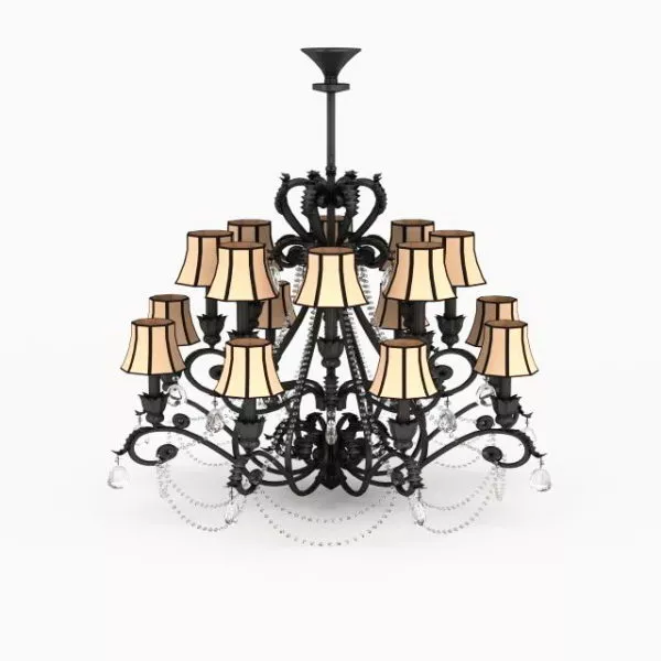 Antique Home Iron Chandelier With Shades 3d model Antique Home Iron Chandelier With Shades 3d model