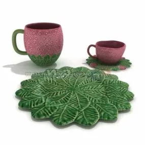 Coffee Cups Saucers Plate 3d model