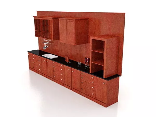 Antique Red Single Kitchen Cabinets 3d model Antique Red Single Kitchen Cabinets 3d model