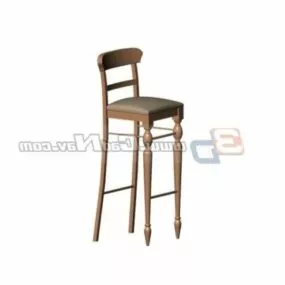 Antique Furniture Wooden Bar Stool 3d model