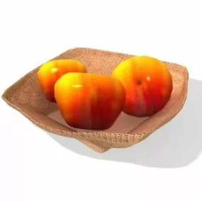 Wicker Basket With Apples 3d model