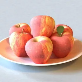 Food Apples Fruits On Plate 3d model