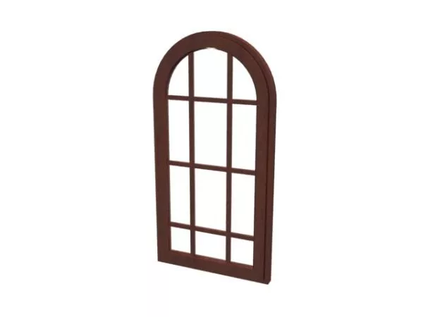 Wood Arched Window With Grille 3d model Wood Arched Window With Grille 3d model