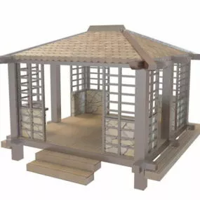 Asian Stone Wooden Gazebo 3d model