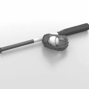 Sport Baseball Bat With Glove 3d model