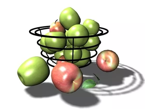 Basket With Green Red Apples 3d model Basket With Green Red Apples 3d model