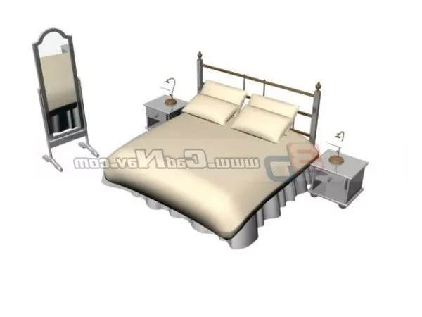 Bedroom With Bedside And Mirror 3d model Bedroom With Bedside And Mirror 3d model