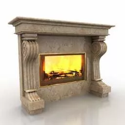 Beige Marble Stone Fireplace 3d model