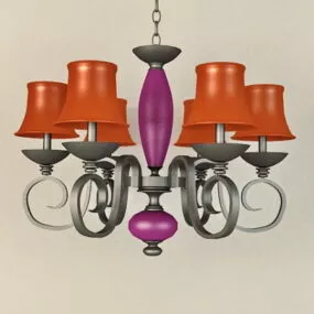 Antique Black Iron Chandelier With Shades 3d model