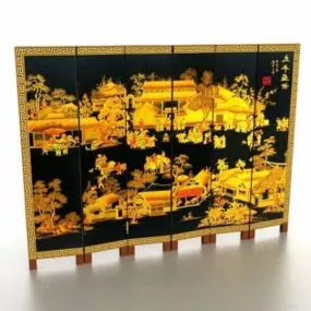 Black Antique Picture Folding Screen 3d model