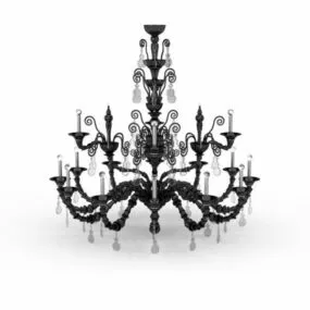 Black Iron Chandelier Candle Lights 3d model