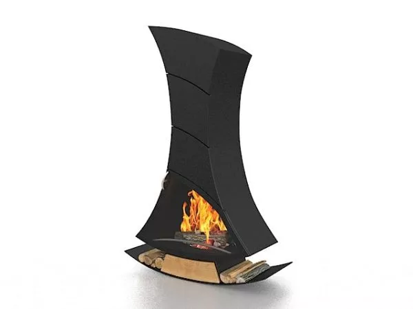 Modern Glass Fireplace With Log Fire 3d model