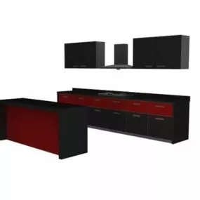 Black Color Island Kitchen 3d model