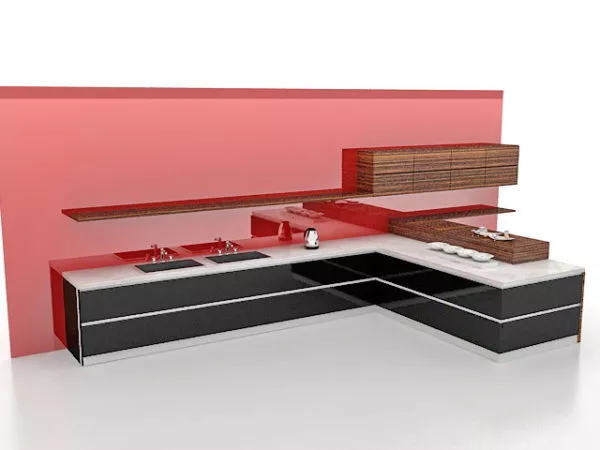 L Shape Black Kitchen Cabinets 3d model L Shape Black Kitchen Cabinets 3d model