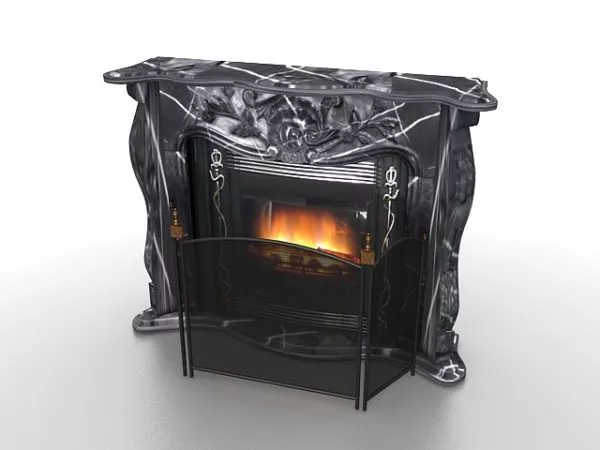 Black Stone Design Fireplace With Screen 3d model Black Stone Design Fireplace With Screen 3d model