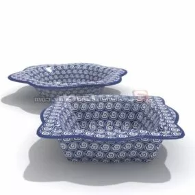 Antique Blue Ceramic Fruit Plate 3d model