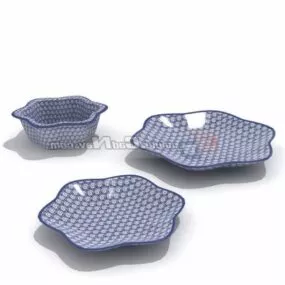 Blue Porcelain Dessert Plate 3d model