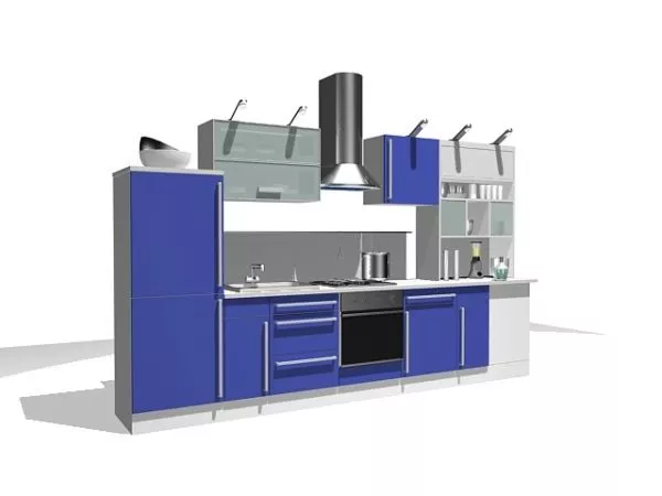 Blue Single Kitchen Cabinet Design 3d model Blue Single Kitchen Cabinet Design 3d model