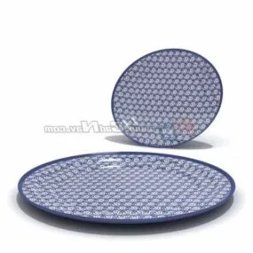 Blue White Porcelain Large Plate 3d model