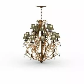 Brass Chandelier Antique Glass Shades 3d model
