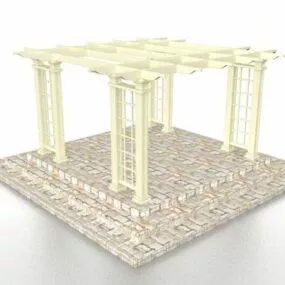 Stone Brick Base Garden Pergola 3d model