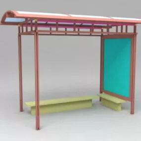 Bus Stop Shelter On Street 3d model